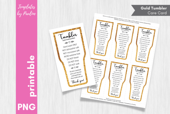 Download Printable Gold Glitter Tumbler Care Card - Gold glitter Collection