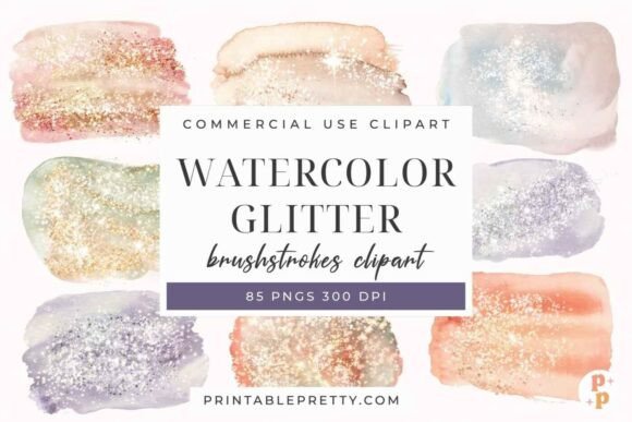 Download Watercolor Glitter Brush Strokes PNG - Premium Bundle
